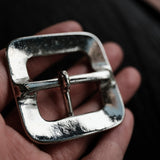 Vintage square nickel belt buckle made in Japan with a cast brass base and rugged antique-style finish. A great fit for leather belts, bag straps, and handmade leather goods with a more natural vintage look. Explore the details and find the right hardware for your project.