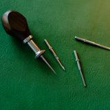 Detachable T-Awl set features high-quality 304 stainless steel body and DC53 tool steel blades for durability. Its easy-to-use slot design ensures stability and quick blade changes. Ideal for precise stitching and hole punching in leathercraft. Enhance your work with this reliable tool.
