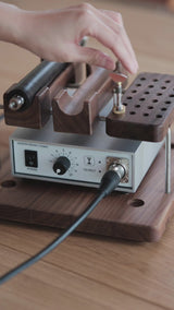 M60 Electric Leather Edge Creaser Set for leather creasing, edge finishing, and edge paint smoothing. Includes a comfortable handpiece and adjustable walnut stand, with multiple tip styles available. Correct voltage and plug prepared by shipping address. Shop now.