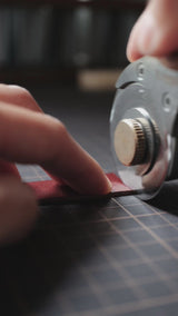 The Nattools Safety Rotary Leather Cutter is a compact, easy-to-control leather cutting tool with a retractable rotary blade, replaceable blade system, stainless steel body, and comfortable wooden handle. It is designed for smooth, safer, and less tiring cutting when working on leather straps, bag handles, panels, and pattern edges.