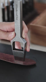 DC53 leather belt slot punch for clean buckle slots, strap holes and oblong cuts. Hand-sharpened, stone-washed and made to order for a steady strike, durable edge and long-term leatherwork use. Shop CÍ × Bangbang.